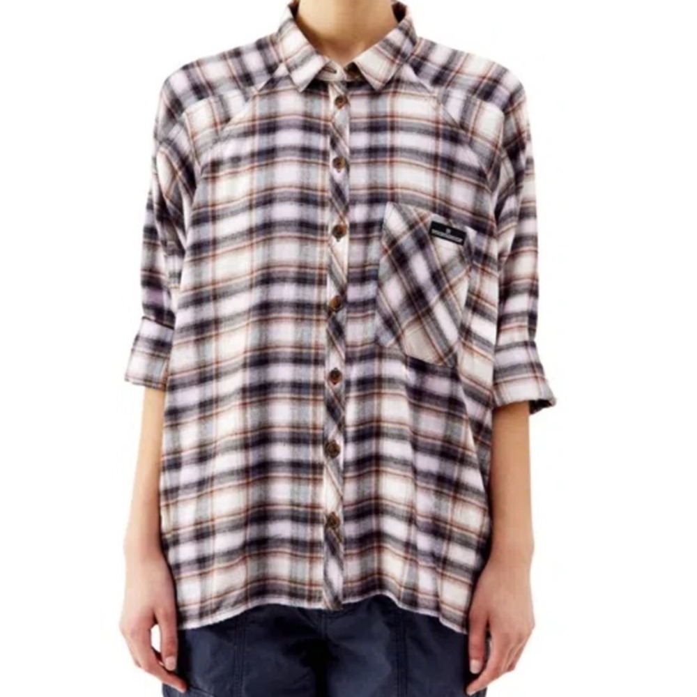 BDG Urban Outfitters Brendon Plaid High Low Shirt Brown Women's Size Medium